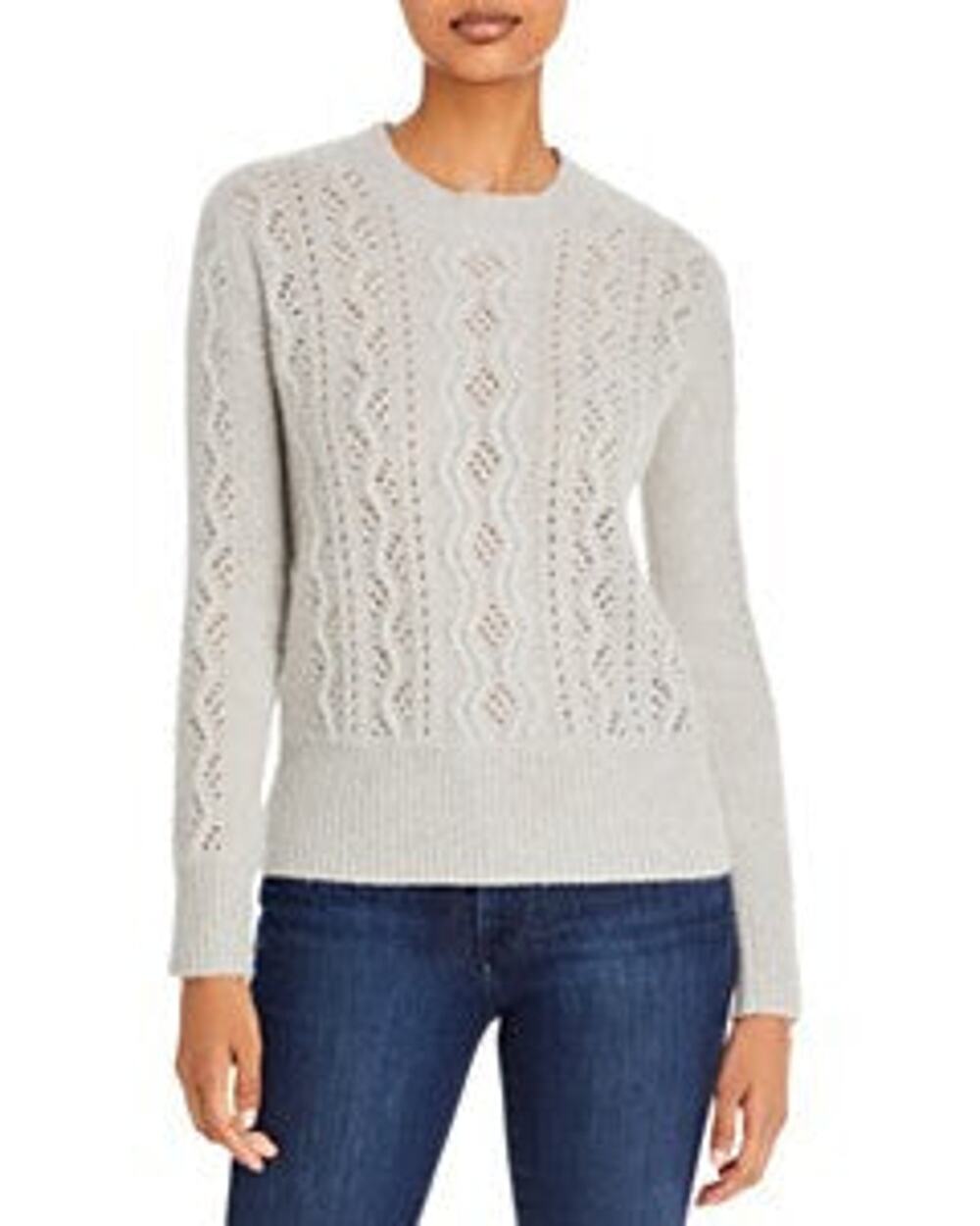 C By Bloomingdales Cashmere Cable Pointelle Knit Cashmere Sweater - S